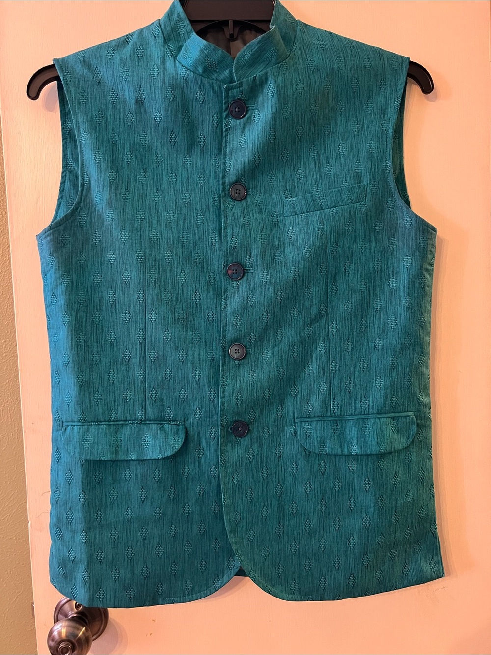 Peter England Elite Tailored Fit 38/96 Teal Designer Vest Made In India